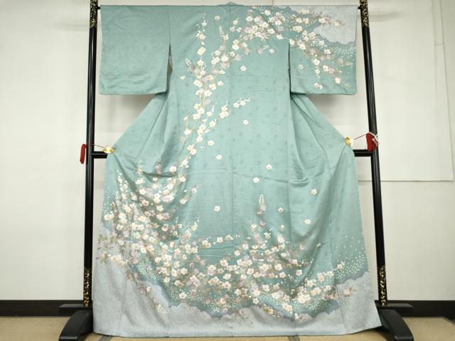 平和屋着物●訪問着　絞り　駒刺繍　枝花文　金銀彩　正絹　逸品　未使用　AABL0129cs