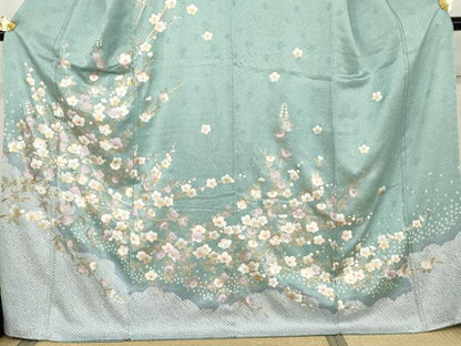平和屋着物●訪問着　絞り　駒刺繍　枝花文　金銀彩　正絹　逸品　未使用　AABL0129cs