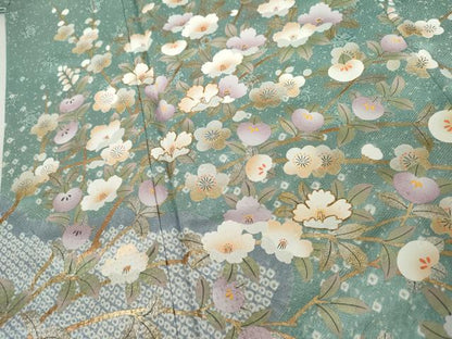 平和屋着物●訪問着　絞り　駒刺繍　枝花文　金銀彩　正絹　逸品　未使用　AABL0129cs