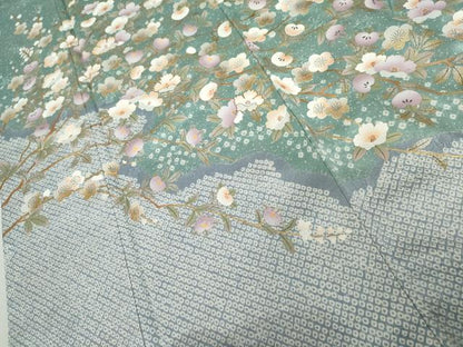 平和屋着物●訪問着　絞り　駒刺繍　枝花文　金銀彩　正絹　逸品　未使用　AABL0129cs