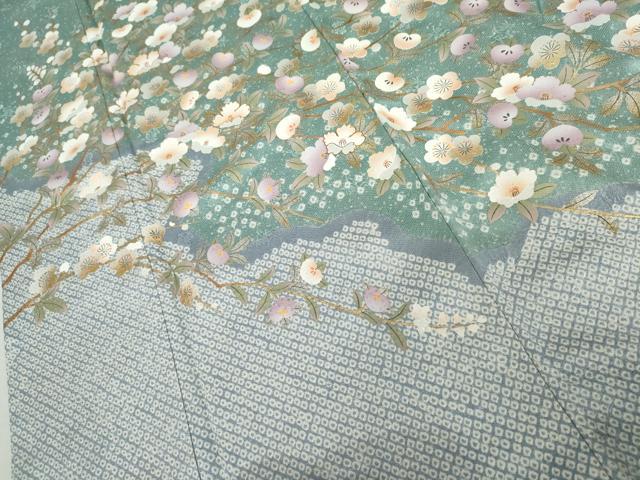 平和屋着物●訪問着　絞り　駒刺繍　枝花文　金銀彩　正絹　逸品　未使用　AABL0129cs
