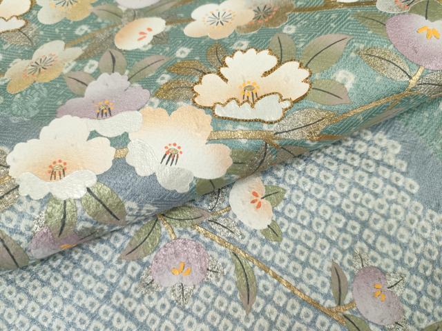 平和屋着物●訪問着　絞り　駒刺繍　枝花文　金銀彩　正絹　逸品　未使用　AABL0129cs