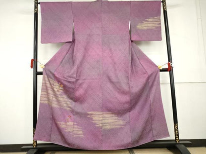 平和屋着物●訪問着　総絞り　総刺繍　草花文　暈し染め　金彩　正絹　逸品　AABL0131cs