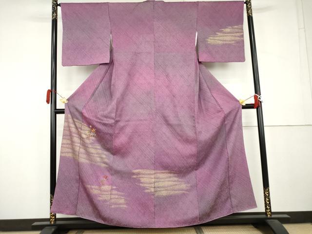 平和屋着物●訪問着　総絞り　総刺繍　草花文　暈し染め　金彩　正絹　逸品　AABL0131cs