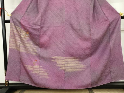 平和屋着物●訪問着　総絞り　総刺繍　草花文　暈し染め　金彩　正絹　逸品　AABL0131cs