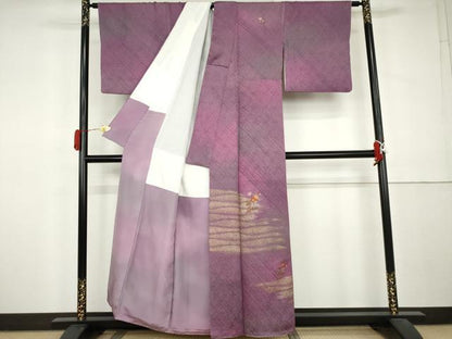 平和屋着物●訪問着　総絞り　総刺繍　草花文　暈し染め　金彩　正絹　逸品　AABL0131cs