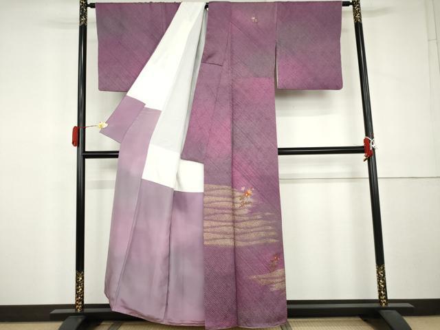 平和屋着物●訪問着　総絞り　総刺繍　草花文　暈し染め　金彩　正絹　逸品　AABL0131cs