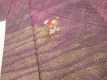平和屋着物●訪問着　総絞り　総刺繍　草花文　暈し染め　金彩　正絹　逸品　AABL0131cs