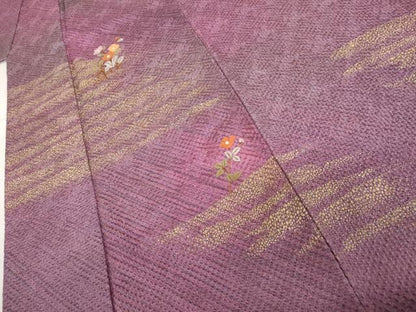 平和屋着物●訪問着　総絞り　総刺繍　草花文　暈し染め　金彩　正絹　逸品　AABL0131cs