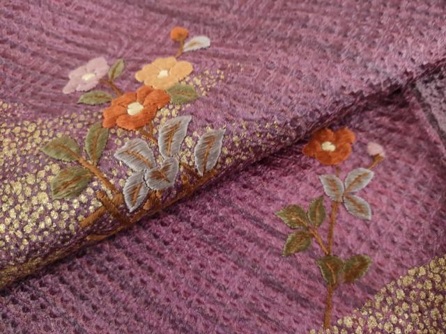 平和屋着物●訪問着　総絞り　総刺繍　草花文　暈し染め　金彩　正絹　逸品　AABL0131cs