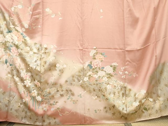 平和屋着物●訪問着　枝花文　暈し染め　金銀彩　正絹　逸品　AABL0132cs