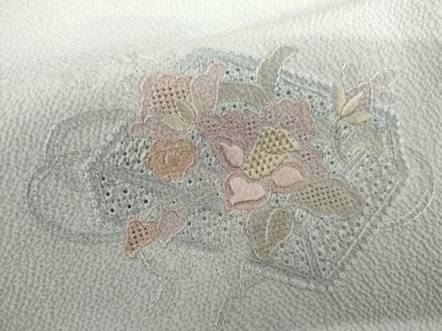 スワトウ刺繍 訪問着 螺鈿 金銀彩 暈し染め 鳳凰 平和屋着物■中国三大刺繍　スワトウ刺繍　訪問着　螺鈿　枝花文　暈し染め　金銀彩　反端付き　正絹　逸品　未使用　CABC3782fb