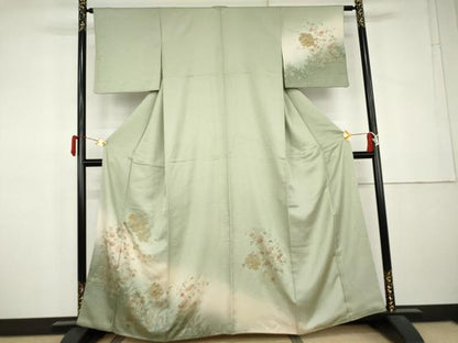 平和屋着物●中国三大刺繍　汕頭刺繍　スワトウ刺繍　訪問着　雪輪草花文　暈し染め　金彩　正絹　逸品　AABL0134cs