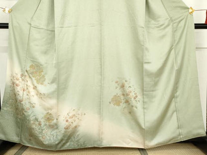平和屋着物●中国三大刺繍　汕頭刺繍　スワトウ刺繍　訪問着　雪輪草花文　暈し染め　金彩　正絹　逸品　AABL0134cs