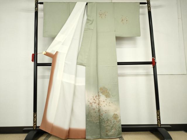 平和屋着物●中国三大刺繍　汕頭刺繍　スワトウ刺繍　訪問着　雪輪草花文　暈し染め　金彩　正絹　逸品　AABL0134cs