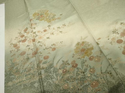 平和屋着物●中国三大刺繍　汕頭刺繍　スワトウ刺繍　訪問着　雪輪草花文　暈し染め　金彩　正絹　逸品　AABL0134cs