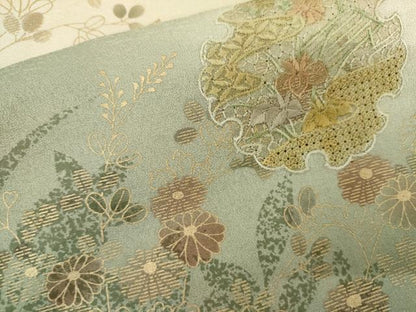 平和屋着物●中国三大刺繍　汕頭刺繍　スワトウ刺繍　訪問着　雪輪草花文　暈し染め　金彩　正絹　逸品　AABL0134cs