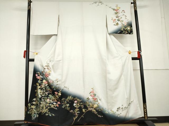 平和屋着物●訪問着　刺繍　枝花文　暈し染め　金糸　金彩　正絹　逸品　AABL0135cs