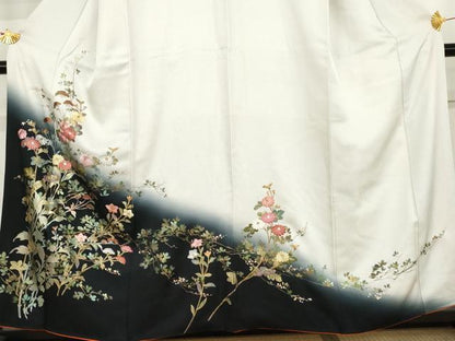 平和屋着物●訪問着　刺繍　枝花文　暈し染め　金糸　金彩　正絹　逸品　AABL0135cs