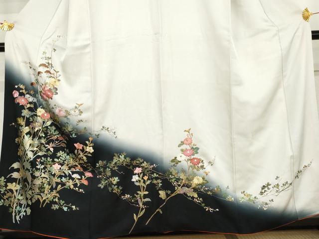 平和屋着物●訪問着　刺繍　枝花文　暈し染め　金糸　金彩　正絹　逸品　AABL0135cs