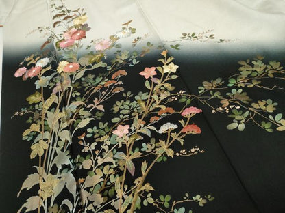 平和屋着物●訪問着　刺繍　枝花文　暈し染め　金糸　金彩　正絹　逸品　AABL0135cs
