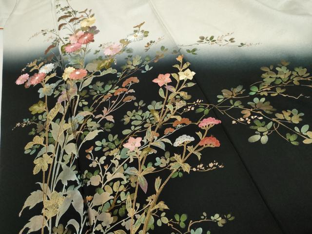 平和屋着物●訪問着　刺繍　枝花文　暈し染め　金糸　金彩　正絹　逸品　AABL0135cs