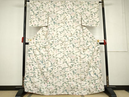 平和屋着物●上質な小紋　地紋起こし　草花文　暈し染め　正絹　逸品　未使用　AABL0136cs