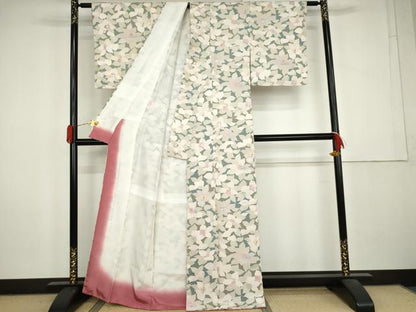 平和屋着物●上質な小紋　地紋起こし　草花文　暈し染め　正絹　逸品　未使用　AABL0136cs