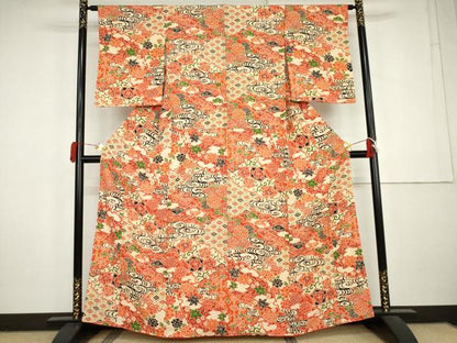 平和屋着物●上質な小紋　型染め　雪輪吉祥花文　正絹　逸品　未使用　AABL0137cs