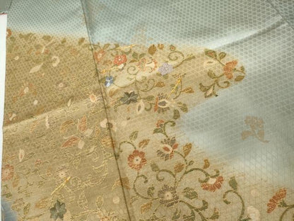 平和屋着物●訪問着　駒刺繍　花唐草文　暈し染め　金糸　金彩　正絹　逸品　AABL0138cs