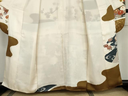 平和屋着物●豪華振袖　絞り　駒刺繍　鴛鴦草花文　金彩　正絹　逸品　AABL0139cs