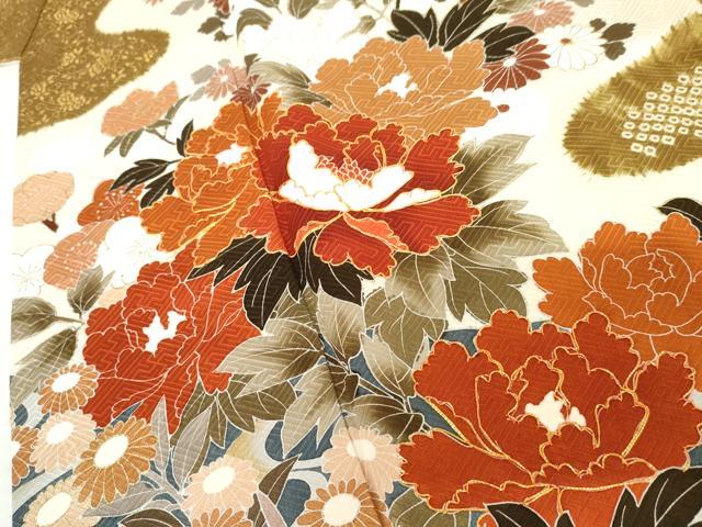 平和屋着物●豪華振袖　絞り　駒刺繍　鴛鴦草花文　金彩　正絹　逸品　AABL0139cs