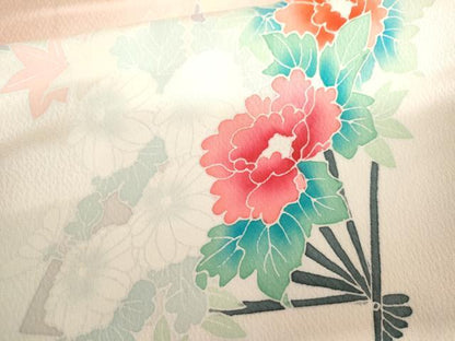 平和屋着物●訪問着　花扇文　暈し染め　正絹　逸品　AABL0140cs