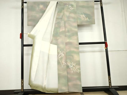 平和屋着物●訪問着　ろうけつ染　草花文　暈し染め　正絹　逸品　AABL0141cs
