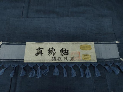 平和屋着物●男性　真綿紬　色無地　青藍色　猪俣謹製　キングサイズ　証紙付き　正絹　逸品　未使用　AABL0143cs