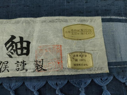 平和屋着物●男性　真綿紬　色無地　青藍色　猪俣謹製　キングサイズ　証紙付き　正絹　逸品　未使用　AABL0143cs