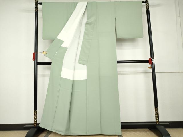 平和屋着物●上質な色無地　作家物　薄萌葱色　正絹　逸品　AABL0145cs