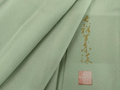 平和屋着物●上質な色無地　作家物　薄萌葱色　正絹　逸品　AABL0145cs