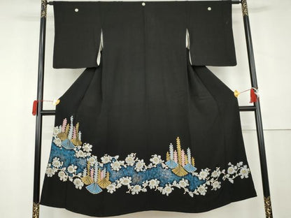 平和屋着物●豪華黒留袖 花唐草文 金銀彩 正絹 逸品 AABL0148cs