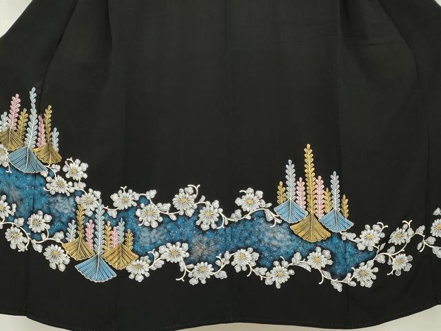 平和屋着物●豪華黒留袖 花唐草文 金銀彩 正絹 逸品 AABL0148cs