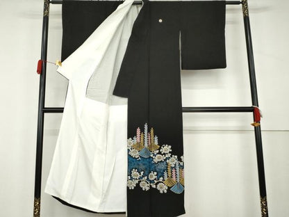 平和屋着物●豪華黒留袖 花唐草文 金銀彩 正絹 逸品 AABL0148cs