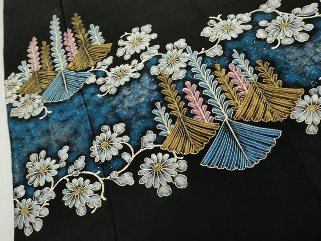 平和屋着物●豪華黒留袖 花唐草文 金銀彩 正絹 逸品 AABL0148cs
