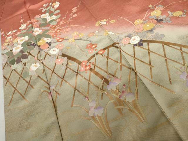 平和屋着物▼訪問着　花籬文　暈し染め　金彩　正絹　逸品　未使用　AABL0152cs