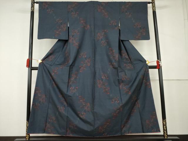 平和屋着物▼本場大島紬　9マルキ　枝花文　正絹　逸品　未使用　AABL0153cs