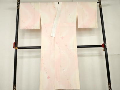 平和屋着物●長襦袢　袷　手描き　枝花文　暈し染め　正絹　逸品　AABL0154cs