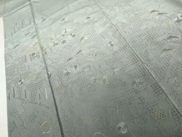 平和屋着物●中国三大刺繍 スワトウ刺繍 汕頭刺繍 蘇州刺繍 総刺繍 訪問着 松竹梅風景文 暈し染め 金糸 正絹 逸品 未使用 AABL0156cs