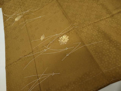 平和屋着物●訪問着　刺繍　松ぼっくり　敷松葉　金糸　正絹　逸品　未使用　AABL0157cs