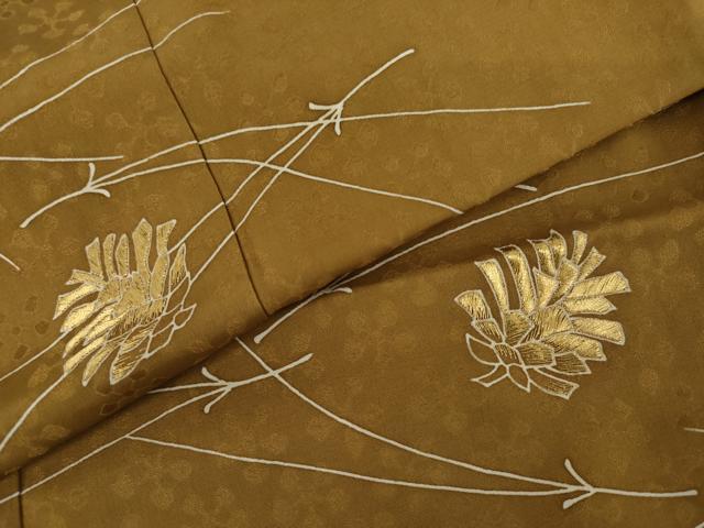 平和屋着物●訪問着　刺繍　松ぼっくり　敷松葉　金糸　正絹　逸品　未使用　AABL0157cs