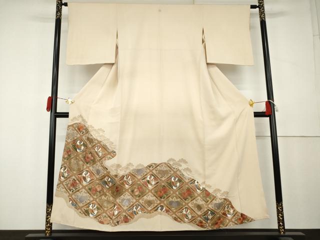 平和屋着物●豪華色留袖 総刺繍 双鳥花桐文 金糸 正絹 逸品 AABL0161cs