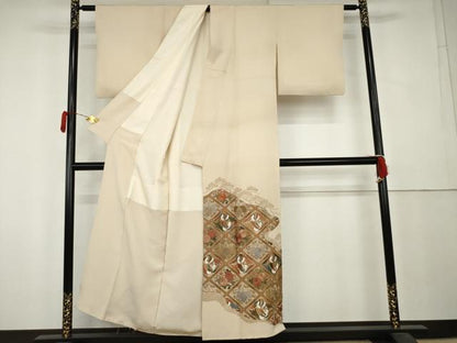 平和屋着物●豪華色留袖 総刺繍 双鳥花桐文 金糸 正絹 逸品 AABL0161cs